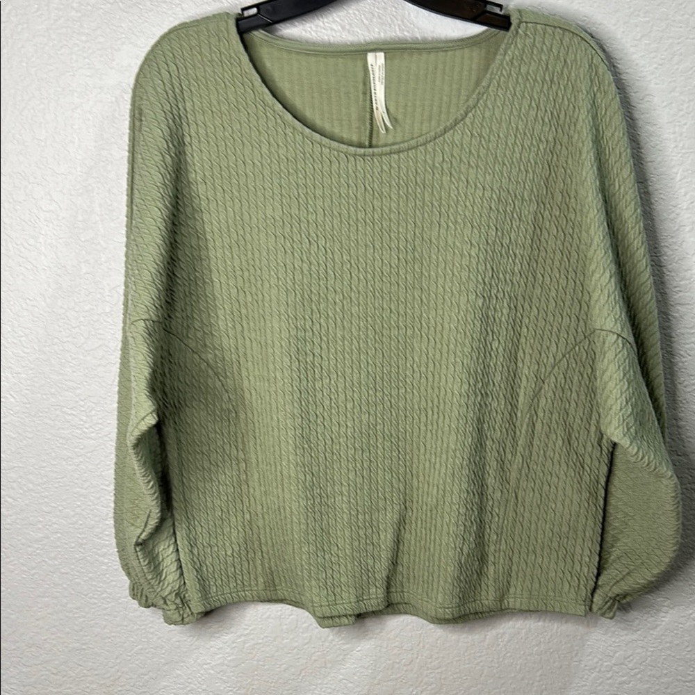 Anthropology M Green Textured Long Sleeve Top